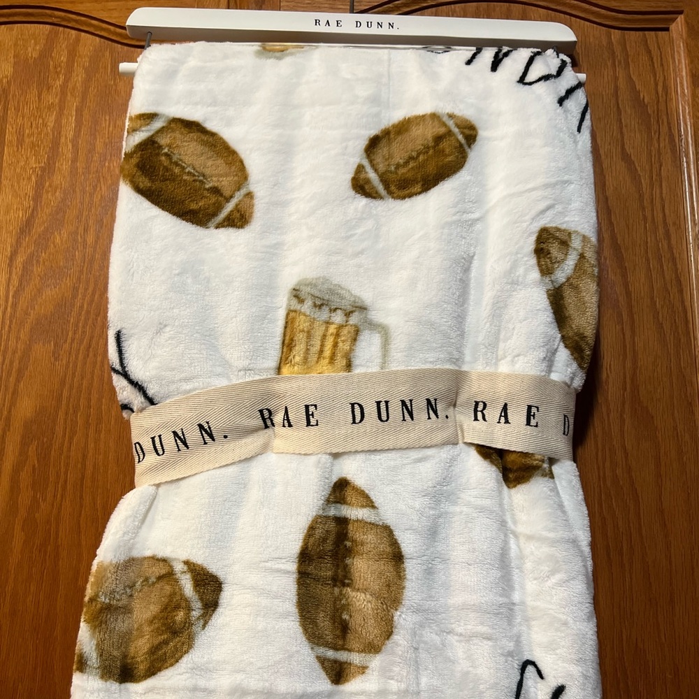 RAE DUNN SUNDAY FUNDAY Football & Mugs Soft Plush Throw NWT - Picture 2 of 6